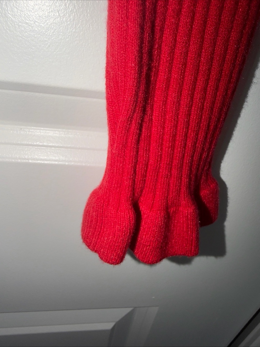 Commense Red Ribbed V-Neck Cardigan with Ruffle Hem - Picture 6 of 7